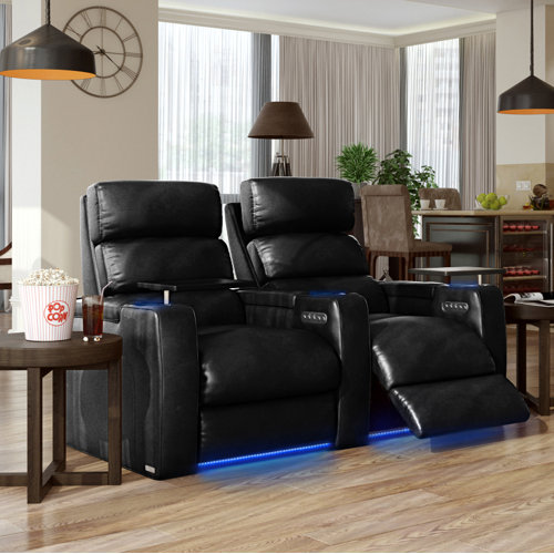 Orren Ellis Leather Power Reclining Home Theater Seating with Cup